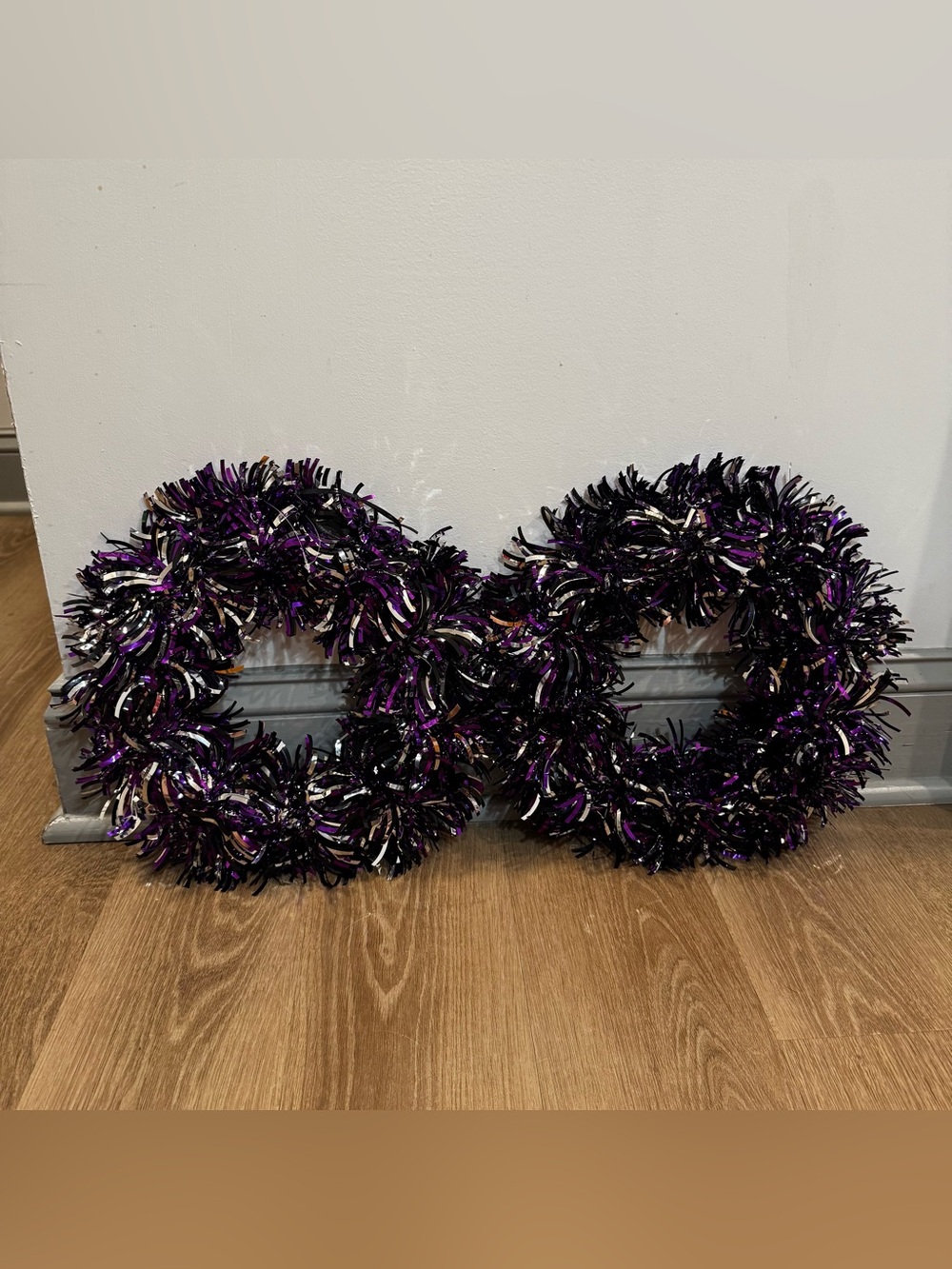 Festive Black & Purple Tinsel Holiday Wreaths